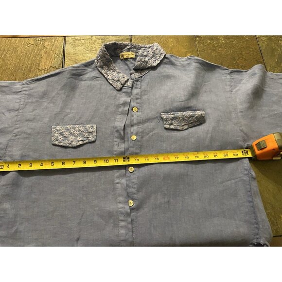100 % Pure Linen Shirt Women Vintage Linen Made In Italy Embroidered Collar Sz M - Picture 2 of 11